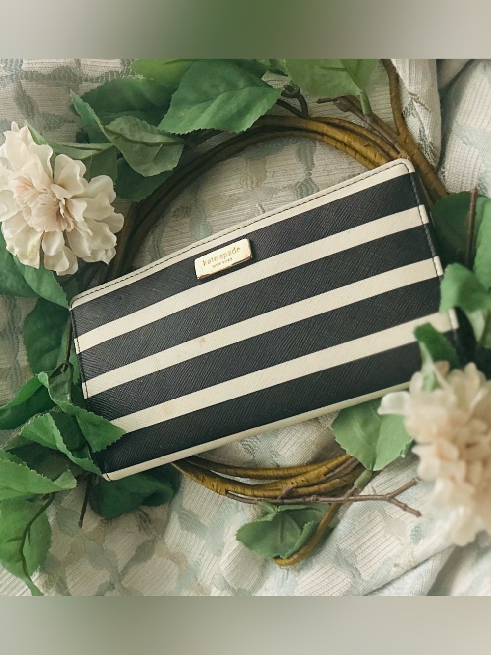 Black & White Striped Zip Wallet - Women